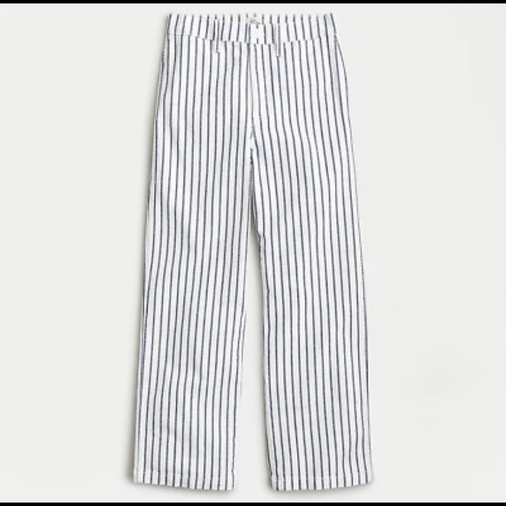 J Crew Slim Wide Leg Cropped Jeans in Navy and White Stripe, Size 25